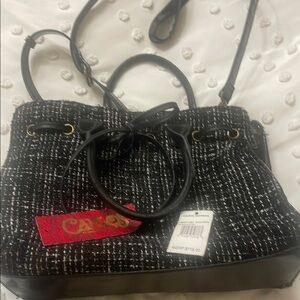 Carlos Santana Black and White Shoulder Bag with Geometric Pattern